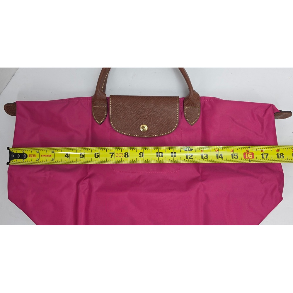 Longchamp Le Pliage Medium Tote Bag Pink Nylon Brown Leather Trim 1623089C88 - Picture 6 of 6